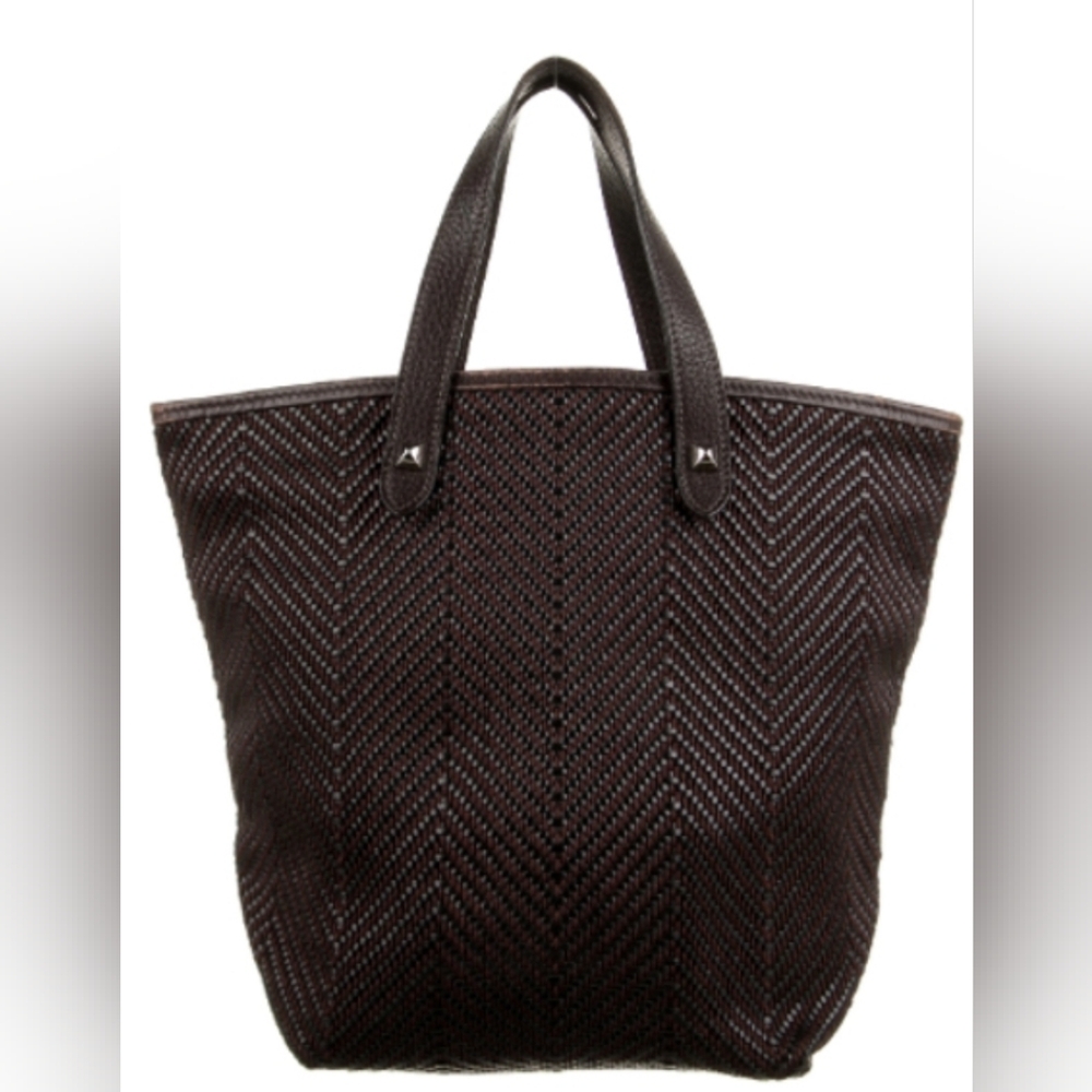 Hermes Woven Leather Chennai MM Dark Brown Black Tote Bag